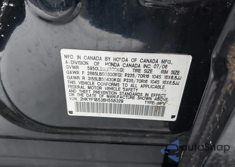 2006 Honda Pilot Ex-L z USA, uszkodzony, nr VIN 2HKYF18536H558329